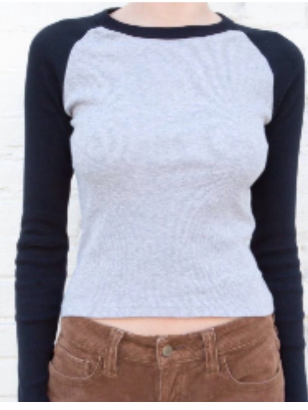 Brandy Melville John Galt Black & Gray Raglan Long Sleeve Baseball Tee